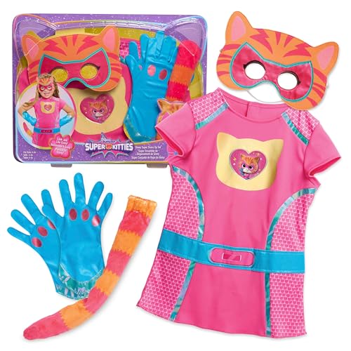 SuperKitties Ginny Dress Up Costume Set, 5-Piece Superhero Role Play Outfit with Mask, Gloves & Tail, Size 4–6X, Kids Ages 3 and Up by Just Play, Kids Toys for Ages 3 Up by Just Play
